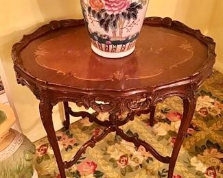 Marquetry Inlaid Oval Tea Table