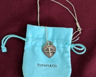 Tiffany & Co. sterling heart and key necklace with pouch