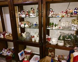 Christmas music boxes, village accessories, glassware (several sets), ornaments, hinged boxes