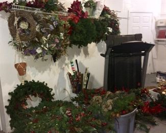 florals including beaded fruit, stems, wreaths, swags, lighted 21 ft stairway garland