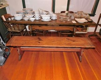 Trestle table. 3 pub chairs. Old Kirby vac that runs like a champ. 