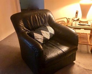 Pair black leather Club chairs 