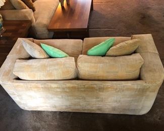 Pair MCM upholstered sofas in the style of Milo Baughman