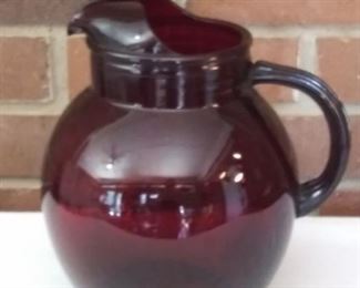 OLD Ruby Glass Ball Pitcher