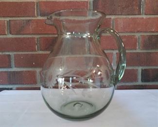 Green Etched Glass Pitcher