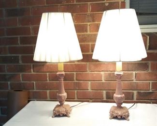 Pair Table Lamps- Ornate Metal Bottoms