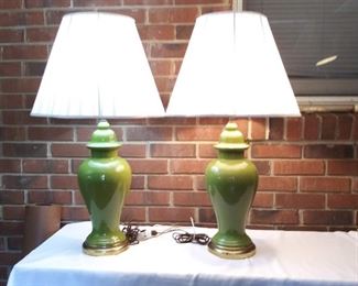 Pair of Green Ceramic Table Lamps