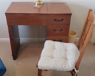 Sewing machine cabinet, vintage oak chair
