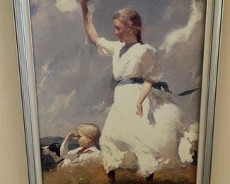 Boy, Lady, Dog print by T.W. Beason 1903