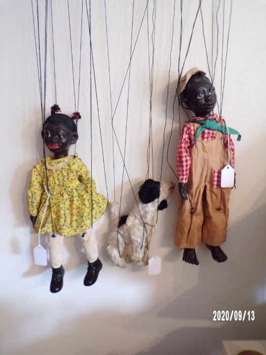 1938 Effanbee black americana (Lucifer) marionette and Poochi the dog