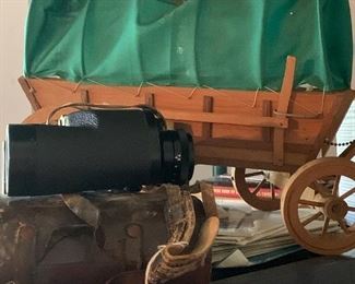 Covered Wagon Lamp. Bushnell Binoculars. 