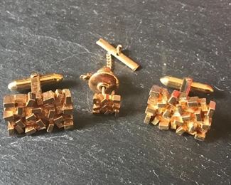 14k gold cuff links & tie pin