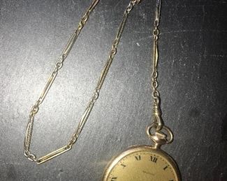 14k Waltham pocket watch & 14k gold chain. Running Condition