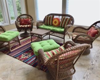 All Weather Wicker Patio Set with Custom Cushions and a very nice 5 X 7 area rug