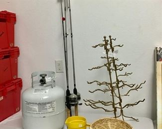 Propane Tank (Almost Full), 2 Jewelry Trees, Fishing Poles, etc...