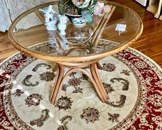 Bamboo & Glass Round Table and a Round Area Rug