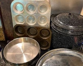 Stock pots, muffin pans, boilers, cookie sheets