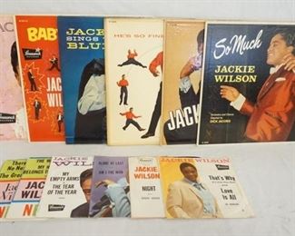 1056 1056	LOT OF SIX JACKIE WILSON ALBUMS & SIX 45S WITH PICTURE SLEEVES. THE ALBUMS ARE; JACKIE SINGS THE BLUES, A WOMAN  A LOVER A FRIEND, BABY WORKOUT, SO MUCH, HE'S SO FINE, & LONELY TEAR DROPS 
