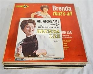 1063 1063	LOT OF 16 BRENDA LEE/RICK NELSON ALBUMS PLUS 11 BRENDA LEE 45S W/ PICTURE SLEEVES. THE BRENDA LEE ALBUMS ARE; EMOTIONS, ALL ALONE AM I, …*LET ME SING* THIS IS…. BRENDA LEE, THAT'S ALL, ALL THE WAY, SINCERELY BRENDA LEE, SELF TITLED & GRANDMA WHAT GREAT SONGS YOU SANG (TWO COPIES ONE IS STEREO). THE RICK NELSON ALBUMS ARE; ANOTHER SIDE OF RICK, FOR YOUR SWEET LOVE, WINDFALL, SPOTLIGHT ON RICK, BEST ALWAYS & RICK NELSON SINGS *FOR YOU* 
