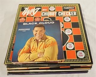 1087 LOT OF 19 CHUBBY CHECKER/ FEATURING CHUBBY CHECKER ALBUMS & NINE 45S W/ PICTURE SLEEVES. THE ALBUMS ARE; FOR TWISTERS ONLY  (THREE COPIES) CHUBBY CHECKER & BOBBY RYDELL (TWO COPIES) TWIST WITH CHUBBY CHECKER (FIVE COPIES) LET'S TWIST AGAIN (TWO COPIES) WHAT TIME IS IT.....? IT'S PONY TIME, ALL THE HITS BY ALL THE STARS, KING OF TWIST TWIST ROUND THE WORLD, YOUR TWIST PARTY WITH THE KING OF TWIST CHUBBY CHECKER, CHUBBY CHECKER & DEE DEE SHARP DOWN TO EARTH, DON'T KNOCK THE TWIST & FOR TEEN TWISTERS ONLY

