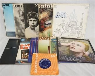 1097 LOT OF 12 ALBUMS-BRITISH ACTS & ONE 45; THE FAIRIES (F.11943 ANYTIME AT ALL/DON'T THINK TWICE IT'S ALL RIGHT) THE ALBUMS ARE; PINK FLOYD DARKSIDE OF THE MOON (GATEFOLD COMES WITH TWO POSTERS PLUS THREE STICKERS) A SAUCERFUL OF SECRECTS& RELICS, WIRE PINK FLAG, SCOTT WALKER, THE WALKER BROTHERS PORTRAIT, DAVID BOWIE- STARTING POINT, THE MAN WHO SOLD THE WORLD, HUNKY DORY, HISTORIA OF MUSIC DAVID BOWIE 4 (TWO COPIES) & LA GRANDE STORIA DEL ROCK DAVID BOWIE
