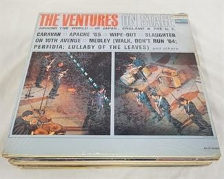 1096 LOT OF 25 VENTURES ALBUMS; THE VENTURES ON STAGE (TWO COPIES ONE IS STEREO) LET'S GO! WHERE THE ACTION IS (TWO COPIES ONE IS STEREO) , KNOCK ME OUT! (TWO COPIES ONE IS STEREO) THE VENTURES A GO-GO (TWO COPIES) SELF TITLED (TWO COPIES ONE IS STEREO) RUNNIN' STRONG, $1,000,000.00 WEEKEND, GUITAR GENIUS OF THE VENTURES, WALK DONT RUN VOLUME 1 & 2 (TWO COPIES OF VOL. 1 ONE IS STEREO) , THE FABULOUS VENTURES, THE VENTURES IN SPACE (TWO COPIES ONE IS STEREO) THE HORSE, TWIST WITH THE VENTURES,  SELF TITLED, THE COLORFUL VENTURES & ANOTHER SMASH 
