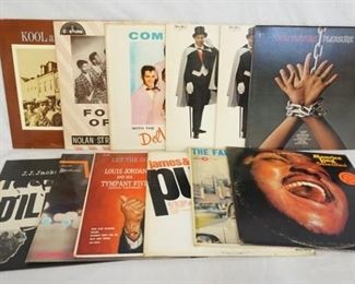 1133 LOT OF 12 R & B ALBUMS; KOOL & THE GANG SELF TITLED, FORTUNE OF HITS MOLAN STRONG AND THE DIABLOS, COME GO W/ THE DEL VIKINGS, OHIO PLAYERS PLEASURE, THE DUKE OF EARL (TWO COPIES) MAURICE LONG SANCTIFIED (WHITE LABEL PROMO) THE FABULOUS CADILLACS, THE VISCOUNTS, JAMES & BOBBY PURIFY, J.J. JACKSON DILEMA, & LET THE GOOD TIMES ROLL LOUIS JORDAN AND HIS TYMPANY FIVE 

