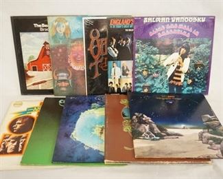 1143 LOT OF 10 ROCK ALBUMS; THE ASSOCIATION INSIGHT OUT, KING CRIMSON IN THE WAKE OF POSEIDON, QUICKSILVER MESSENGER SERVICE, ZALMAN YANOVSKY ALIVE & WELL IN ARGINTINA, THE BEAU BRUMMELS BRADLEY'S BARN, ENGLANDS GREATEST HIT MAKERS, YES- YESSONGS (3 LPS COMES W/ BOOKLET) TALES FROM TOPOGRAPHIC OCEANS, CLOSE TO THE EDGE & FRAGILE
