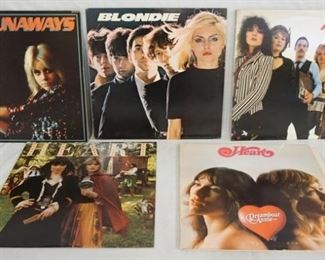 1160	LOT OF FIVE ALBUMS; THE RUNAWAYS SELF TITLED, BLONDIE SELF TITLED, HEART GREATEST HITS LIVE (DOUBLE LP) DREAMBOAT ANNIE, & LITTLE QUEEN
