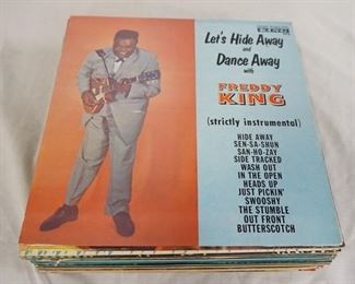 1161	LOT OF 25 BLUES ALBUMS INCLUDING TWO ON KING W/ BLACK LABELS; LET'S HIDE AWAY & DANCE AWAY W/ FREDDY KING (KING BLACK LABEL) EVERYBODY'S FAVORITE BLUES (KING BLACK LABEL) JOHN LEE HOOKER IN PERSON, OTIS RUSH COLD DAY IN HELL, OVER EASY WHISPERING SMITH, DRIFTIN' THRU THE BLUES JOHN LEE HOOKER, TO KNOW A MAN ELMORE JAMES (DOUBLE LP) IVORY JOE HUNTER SINGS SIXTEEN OF HIS GREATEST HITS, EAST-WEST THE BUTTERFEILD BLUES BAND, TWIST WITH JIMMY MCCRACKLIN, JIMMY WITHERSPOON, SONNY TERRY, ARCHIVE OF FOLK JOSH WHITE, THE JOSH WHITE STORIES VOL.II, BLACK & BLUE LITTLE SONNY, MEMPHIS SLIM WITH ROOSEVELT SYKES MEMPHIS BLUES, GET OFF IN CHICAGO, SUGARCANE HARRIS, JOHN HAMMOND SOONER OR LATER, JOHN HAMMOND SO MANY ROADS, OKEH CHICAGO BLUES (DOUBLE LP) LIGHTNIN HOPKINS, BROWNIE & SONNY, ARCHIVE OF FOLK MUSIC LEADBELLY, & CHICAGO THE BLUES TODAY!
