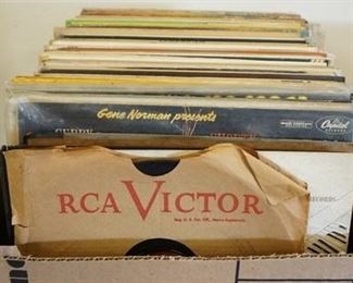 1166	BOX FULL OF RECORDS (INCLUDING SOME 78S) ! MOSTLY JAZZ/ BIG BAND ETC. INCLUDING; BOBBY HACKETT, HARRY JAMES, LARRY ADDDLER, OZZIE NELSON, TOMMY DORSEY, GLENN MILLER, ANDRE PREVLIN, PETE NERO, AND MANY MORE! 
