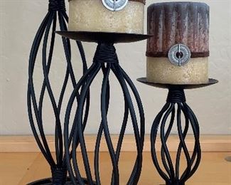 Set/3 Metal Candles Holders w Candles