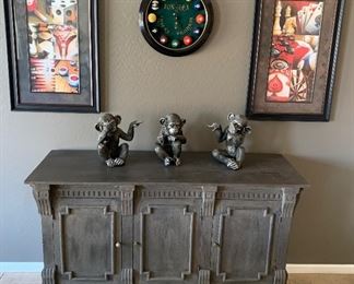 Buffet, Billiard Art Prints pr, Fox Glen Tavern Billiards Clock, Monkeys Set/3
