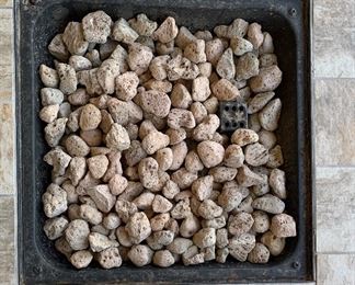 Firepit Table, 4 Arm Chairs w Cushions