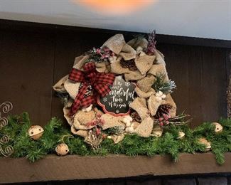 Mantle wreath  and decorations - priced separately