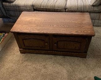 Oak coffee table with storage drawers-matches end table..