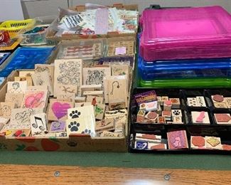 Example of scrapbooking stamps and bins filled with decorative paper