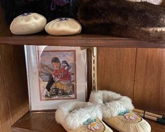 hand made moccasins and gloves
