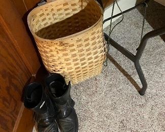 hiking basket, motorcycle boots