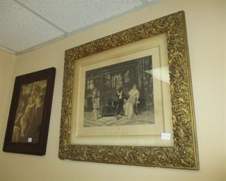 Victorian Etching in Gilt Frame, Sepia Madonna & Child Print