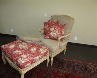 French Bergere Chair w/ Ottoman & Slip Covers $125
