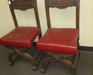 Pr of Carved Renaissance " X" Chairs