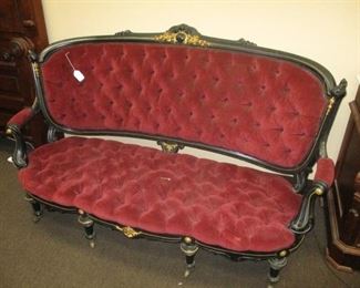 Ebonized Victorian Parlor Sofa w/ Gilt Ormolu Trim