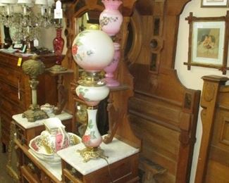 Berkey & Gay Renaissance Revival 2 pc Bedroom Set, Misc Victorian Banquet Table Lamps