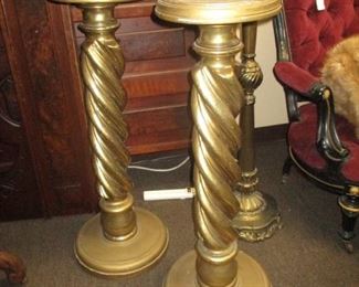 Pr of Rope Twist Gold Gilt Pedestals