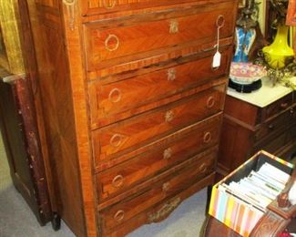 Early French Highboy Dresser with Rouge Marble