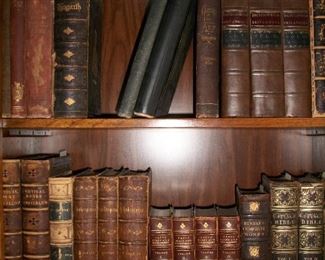 3 Vol Facsimile of 1st Edition Encyclopedia Britannica 1768; 2 vol leather Longfellow's works, 3 large Vols leather Shakespeare set, and more.  
