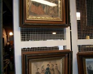 19th Century Victorian hand colored engravings in antique frames
