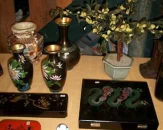 Various oriental items, boxes, vases