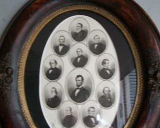 1860's Lincoln and Cabinet steel engraving in period oval frame